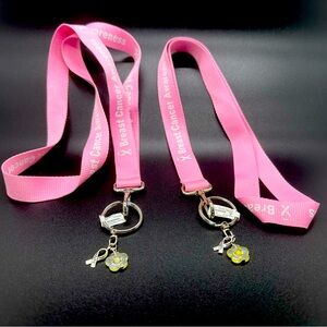 TWO Breast Cancer Awareness Grosgrain Ribbon Lanyard - Breast Cancer Awareness